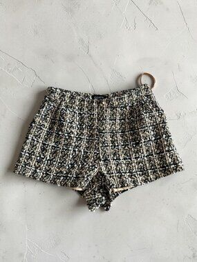 ETIQUETTE Brown White Boucle Dress Shorts Size Medium